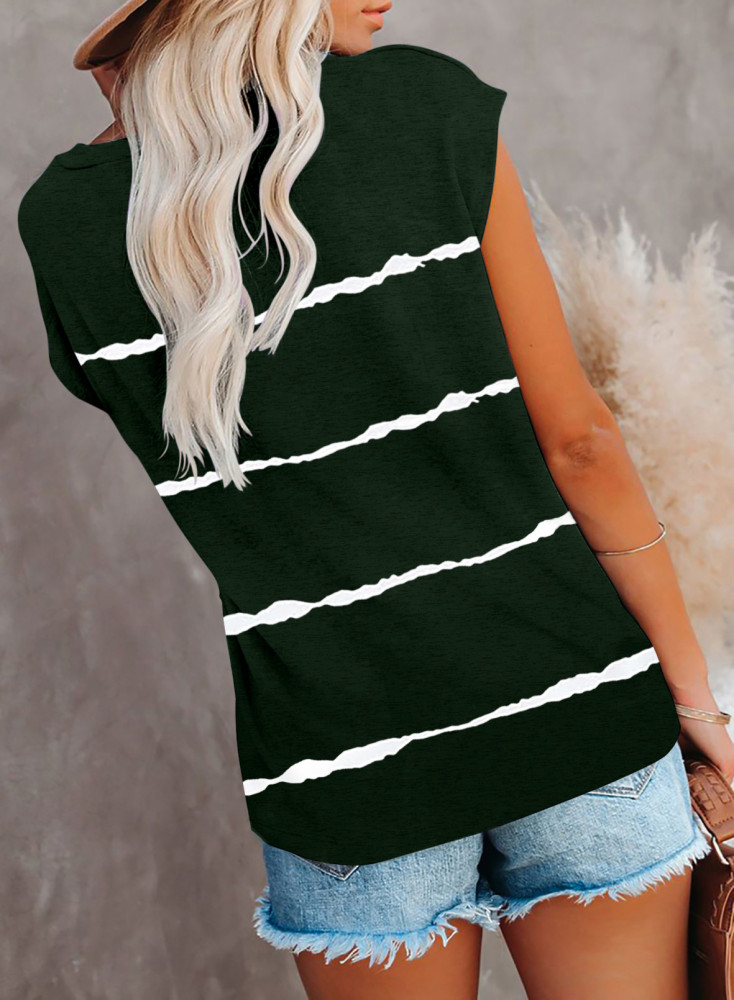 Womens Ombre Tie-dye Cap Sleeve T-Shirt with Pocket