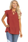 Ladies Tiered Ruffled Drawstring V Neck Blouse Top