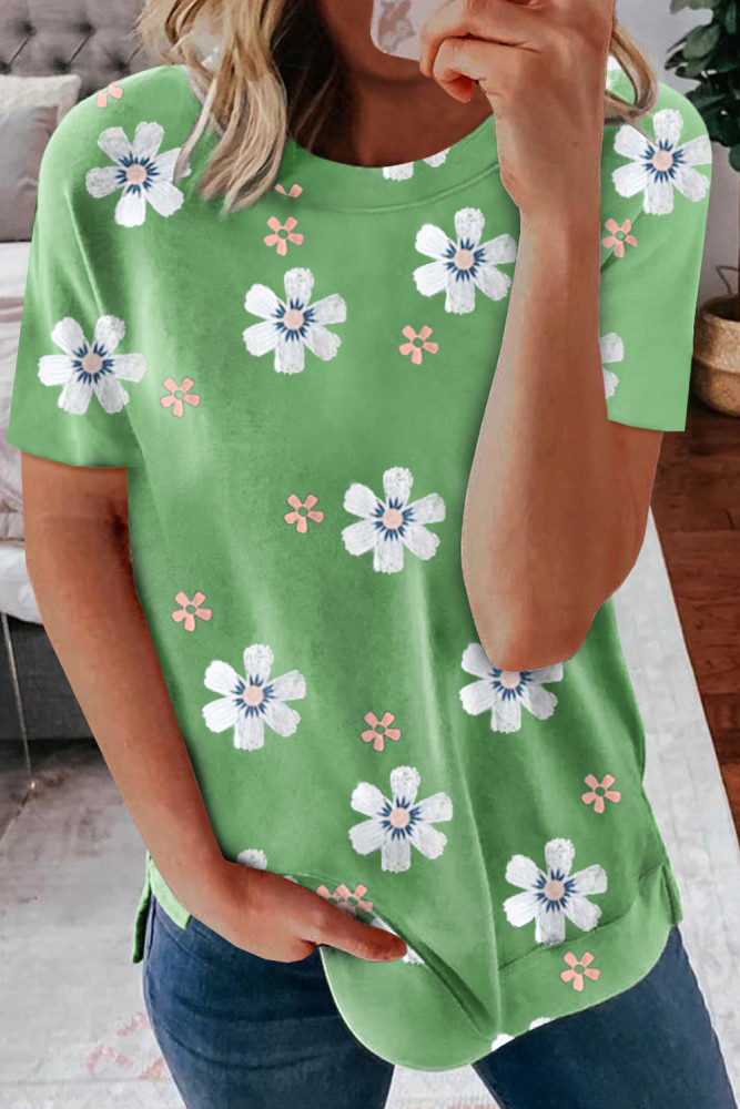 Floral T-shirt Womens Leopard Pattern Tee Tops