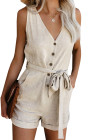 Women's V Neck Jumpsuits Sleeveless Romper Button Short Jumpsuit