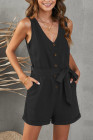 Women's V Neck Jumpsuits Sleeveless Romper Button Short Jumpsuit