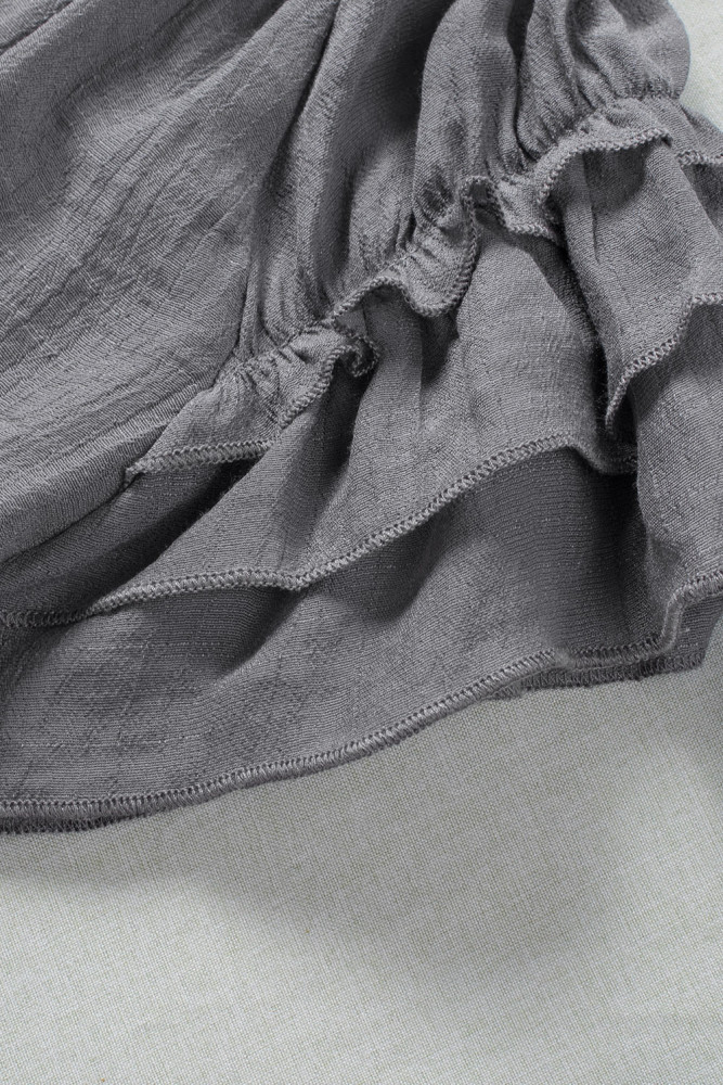 Ladies Tiered Ruffled Drawstring V Neck Blouse Top