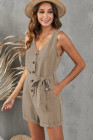Women's V Neck Jumpsuits Sleeveless Romper Button Short Jumpsuit