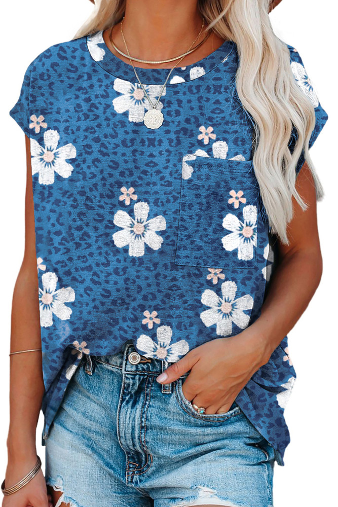 Womens Ombre Tie-dye Cap Sleeve T-Shirt with Pocket