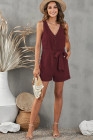 Women's V Neck Jumpsuits Sleeveless Romper Button Short Jumpsuit