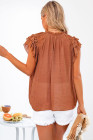 Ladies Tiered Ruffled Drawstring V Neck Blouse Top