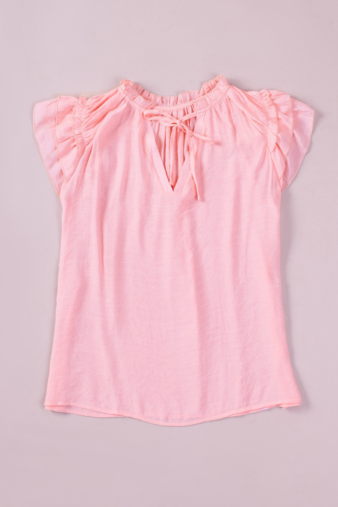 Ladies Tiered Ruffled Drawstring V Neck Blouse Top