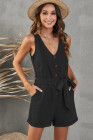 Women's V Neck Jumpsuits Sleeveless Romper Button Short Jumpsuit