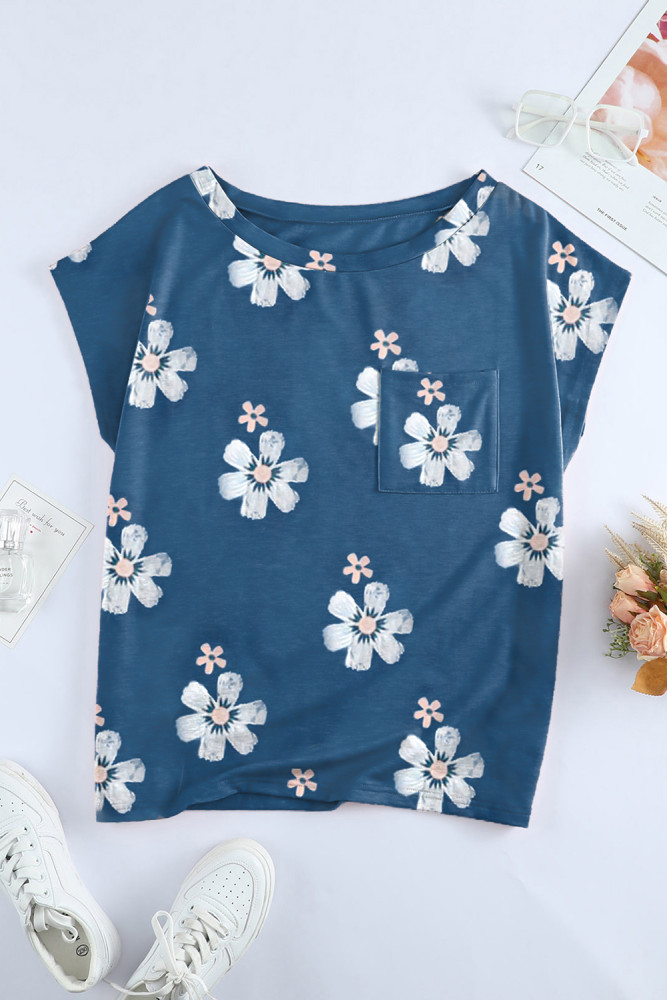 Womens Ombre Tie-dye Cap Sleeve T-Shirt with Pocket