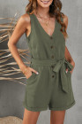 Women's V Neck Jumpsuits Sleeveless Romper Button Short Jumpsuit