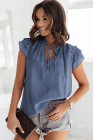 Ladies Tiered Ruffled Drawstring V Neck Blouse Top