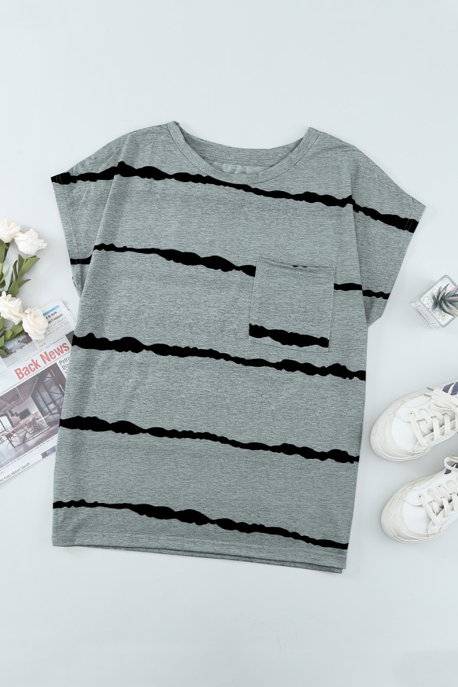 Womens Ombre Tie-dye Cap Sleeve T-Shirt with Pocket