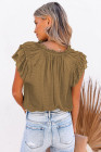 Ladies Tiered Ruffled Drawstring V Neck Blouse Top