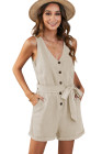 Women's V Neck Jumpsuits Sleeveless Romper Button Short Jumpsuit