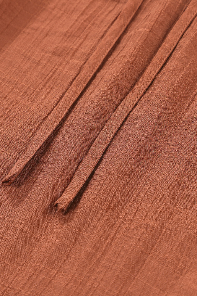 Ladies Tiered Ruffled Drawstring V Neck Blouse Top