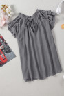 Ladies Tiered Ruffled Drawstring V Neck Blouse Top