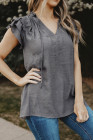 Ladies Tiered Ruffled Drawstring V Neck Blouse Top