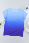 Womens Ombre Tie-dye Cap Sleeve T-Shirt with Pocket