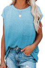 Womens Ombre Tie-dye Cap Sleeve T-Shirt with Pocket