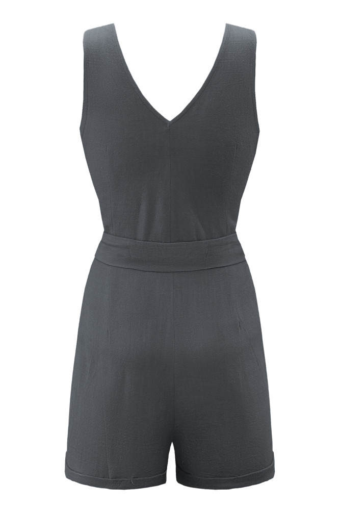 Women's V Neck Jumpsuits Sleeveless Romper Button Short Jumpsuit