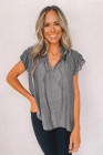Ladies Tiered Ruffled Drawstring V Neck Blouse Top