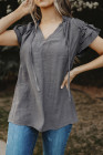 Ladies Tiered Ruffled Drawstring V Neck Blouse Top