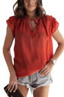 Ladies Tiered Ruffled Drawstring V Neck Blouse Top