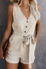 Women's V Neck Jumpsuits Sleeveless Romper Button Short Jumpsuit