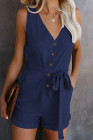 Women's V Neck Jumpsuits Sleeveless Romper Button Short Jumpsuit