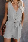 Women's V Neck Jumpsuits Sleeveless Romper Button Short Jumpsuit