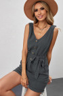 Women's V Neck Jumpsuits Sleeveless Romper Button Short Jumpsuit