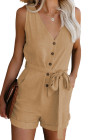 Women's V Neck Jumpsuits Sleeveless Romper Button Short Jumpsuit
