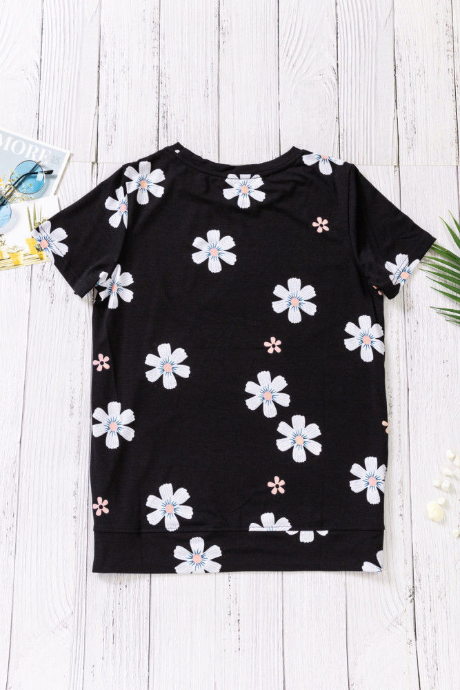 Floral T-shirt Womens Leopard Pattern Tee Tops