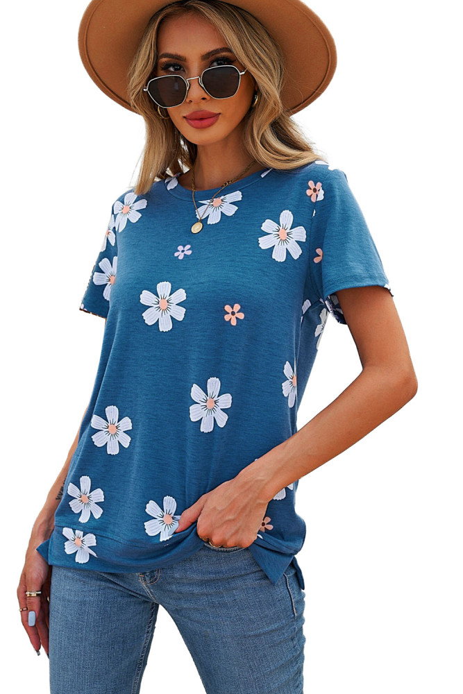 Floral T-shirt Womens Leopard Pattern Tee Tops