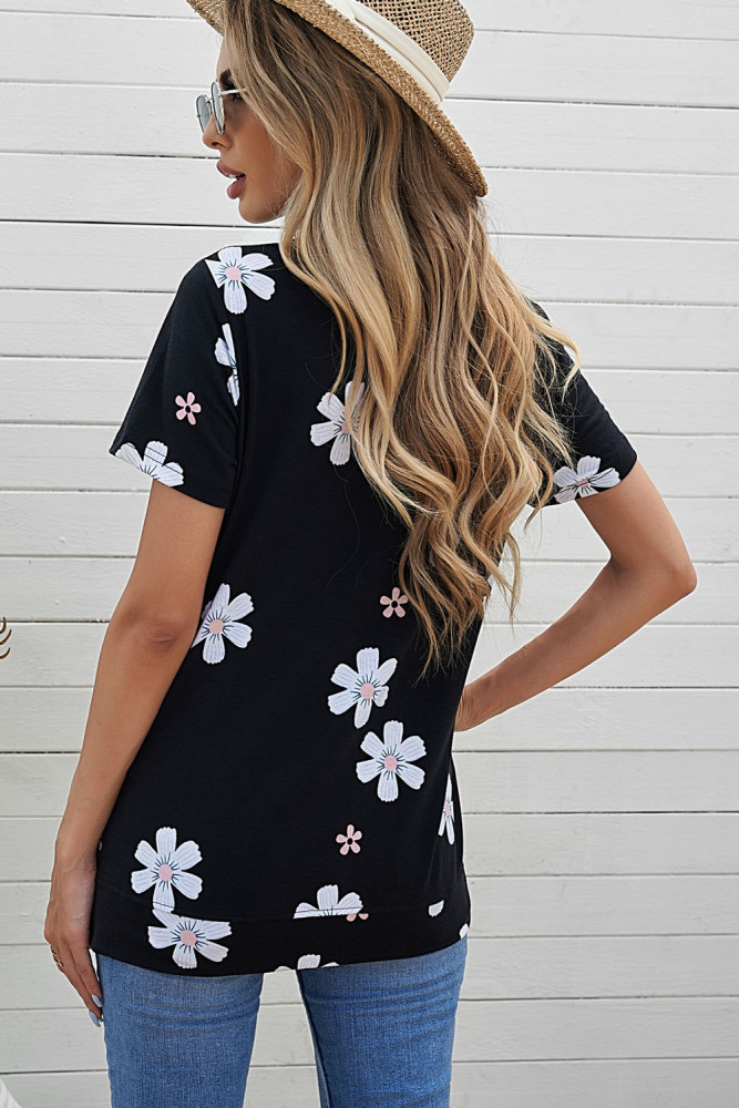 Floral T-shirt Womens Leopard Pattern Tee Tops