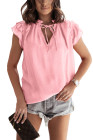 Ladies Tiered Ruffled Drawstring V Neck Blouse Top