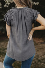 Ladies Tiered Ruffled Drawstring V Neck Blouse Top
