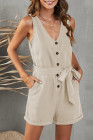 Women's V Neck Jumpsuits Sleeveless Romper Button Short Jumpsuit
