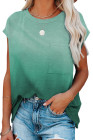 Womens Ombre Tie-dye Cap Sleeve T-Shirt with Pocket