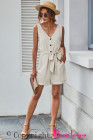Women's V Neck Jumpsuits Sleeveless Romper Button Short Jumpsuit