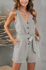 Women's V Neck Jumpsuits Sleeveless Romper Button Short Jumpsuit