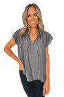 Ladies Tiered Ruffled Drawstring V Neck Blouse Top