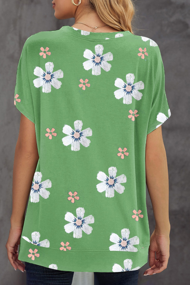 Floral T-shirt Womens Leopard Pattern Tee Tops