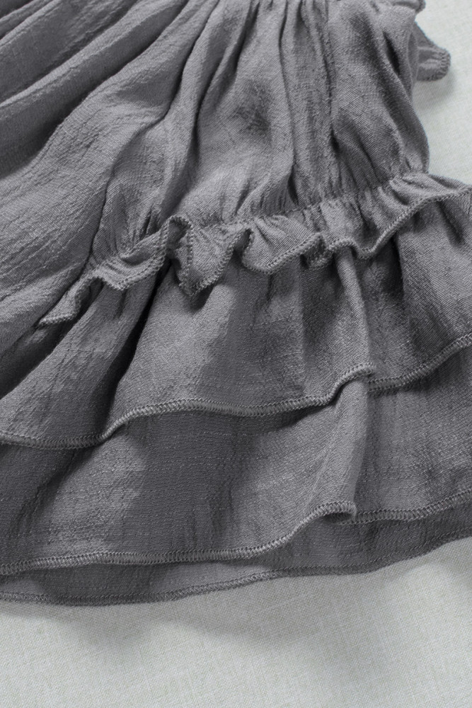 Ladies Tiered Ruffled Drawstring V Neck Blouse Top