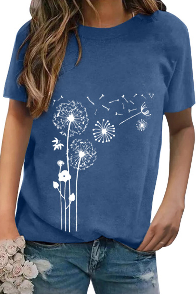 Crewneck Tee Dandelion Print Graphic Loose Casual T-Shirt
