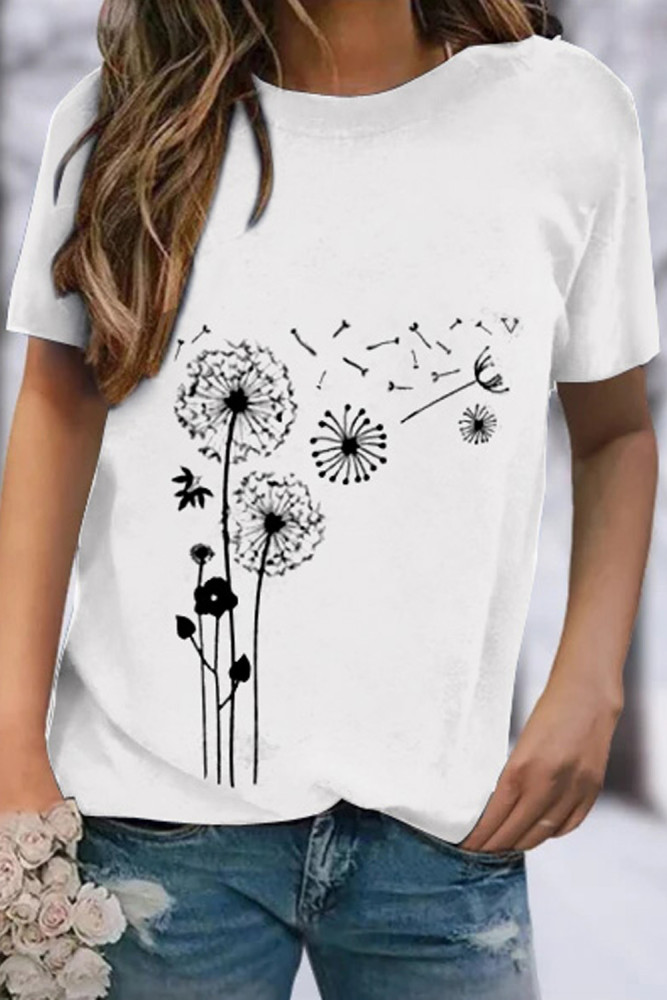 Crewneck Tee Dandelion Print Graphic Loose Casual T-Shirt