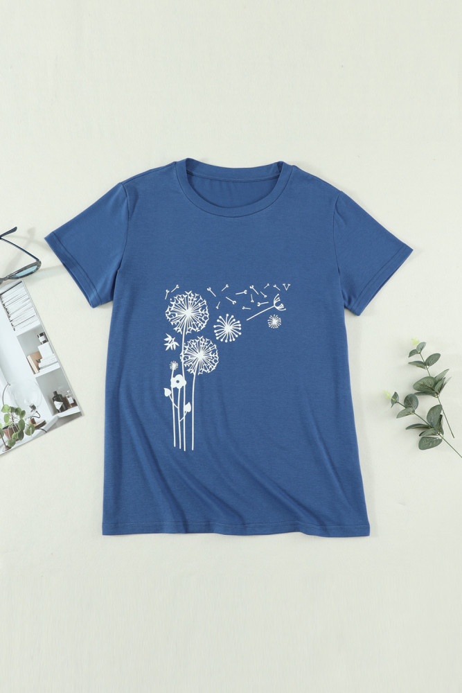 Crewneck Tee Dandelion Print Graphic Loose Casual T-Shirt