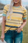 Womens Multicolor Stripes Crew Neck T Shirt Top