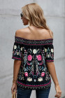 Summer Loose Button Down Floral Print Off Shoulder Short Sleeve Top