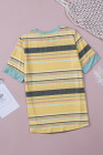 Womens Multicolor Stripes Crew Neck T Shirt Top